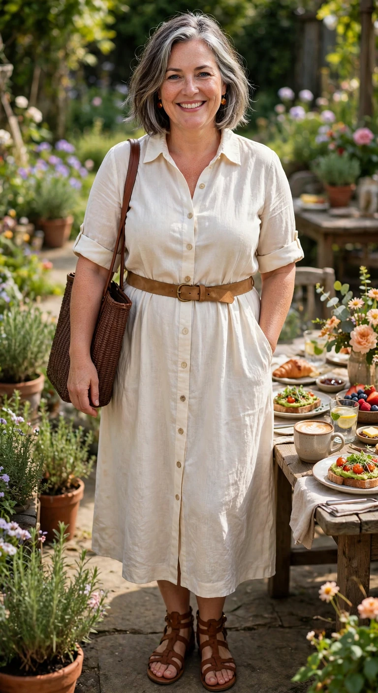 cobalt linen shirt with white wide-leg pants