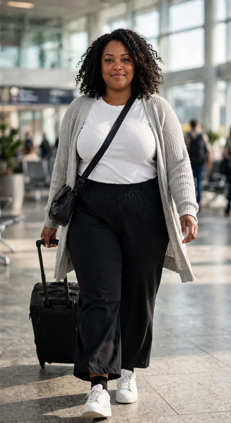 black wide leg pants with a white ribbed tee