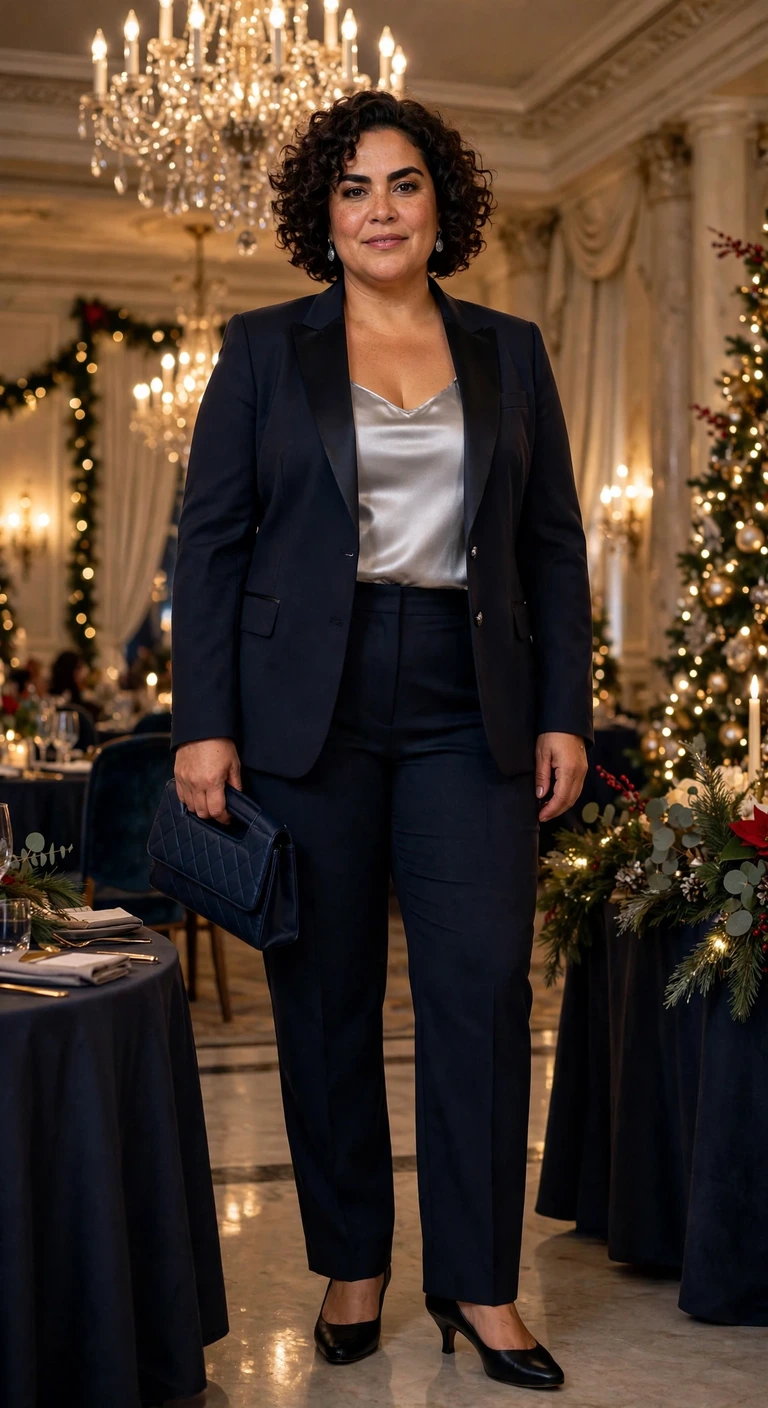 midnight tuxedo suit with a soft silver shell