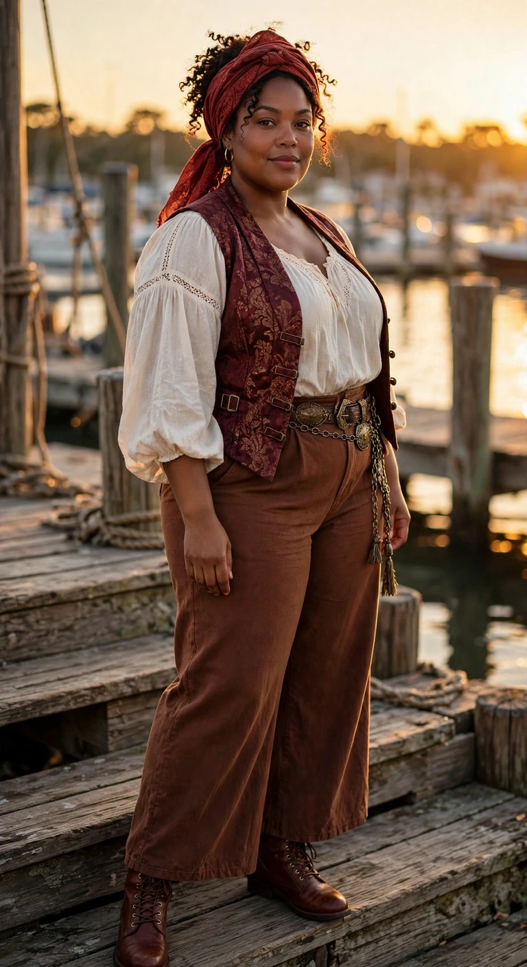cocoa pirate trousers with a burgundy vest