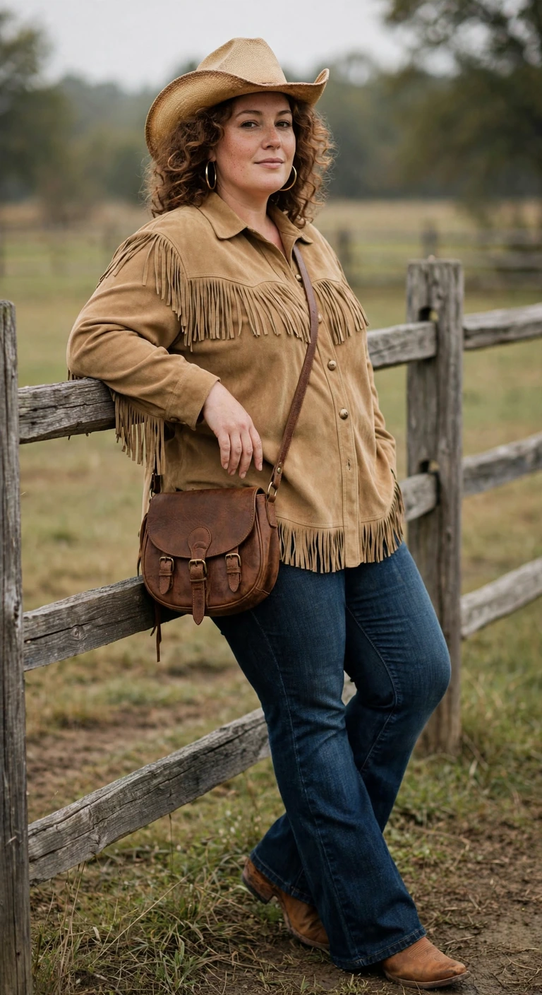 dark denim, fringe and caramel boots for a western look