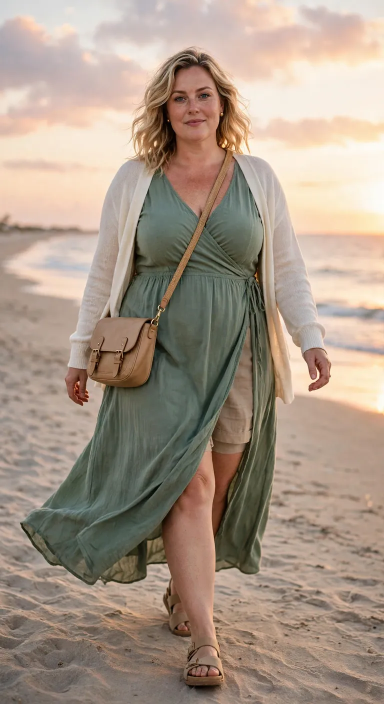 powder blue shirt dress with tan sandals