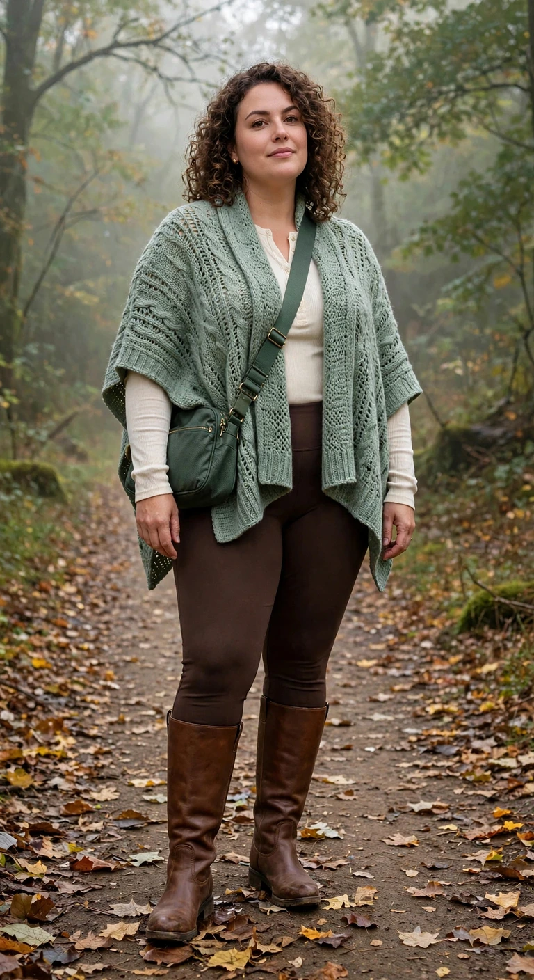 sage poncho with espresso ponte leggings