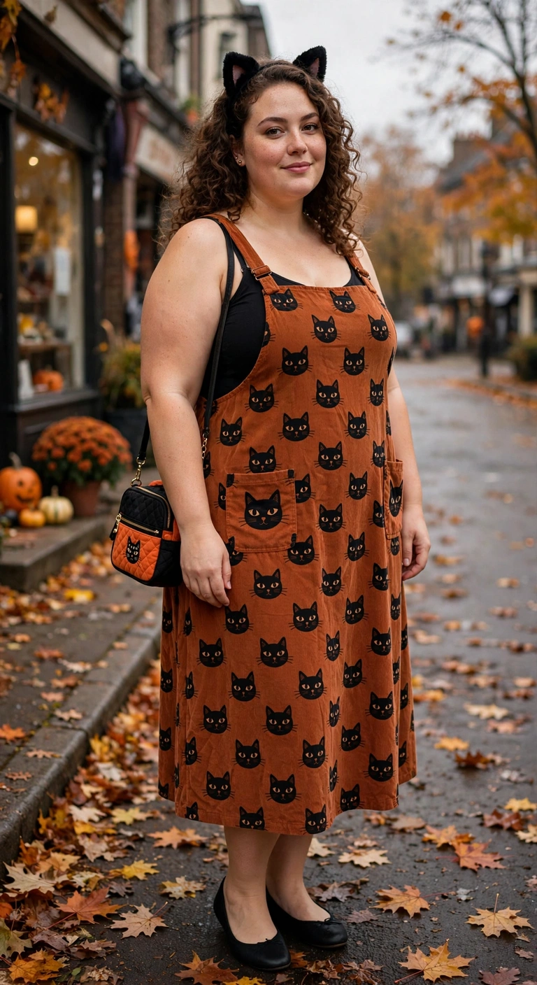 black overalls with a purple long-sleeve tee