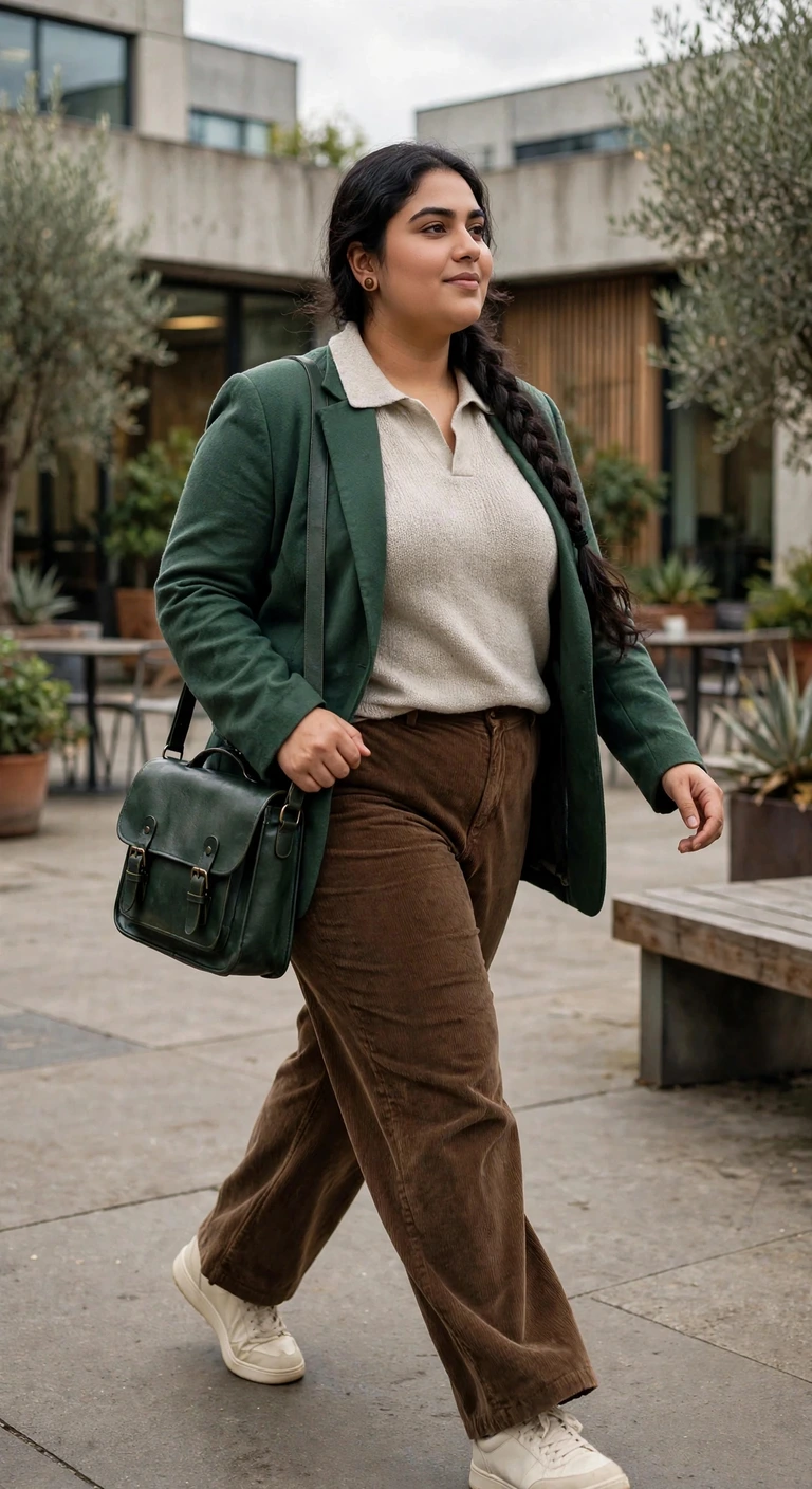 corduroy trousers with an oatmeal polo knit
