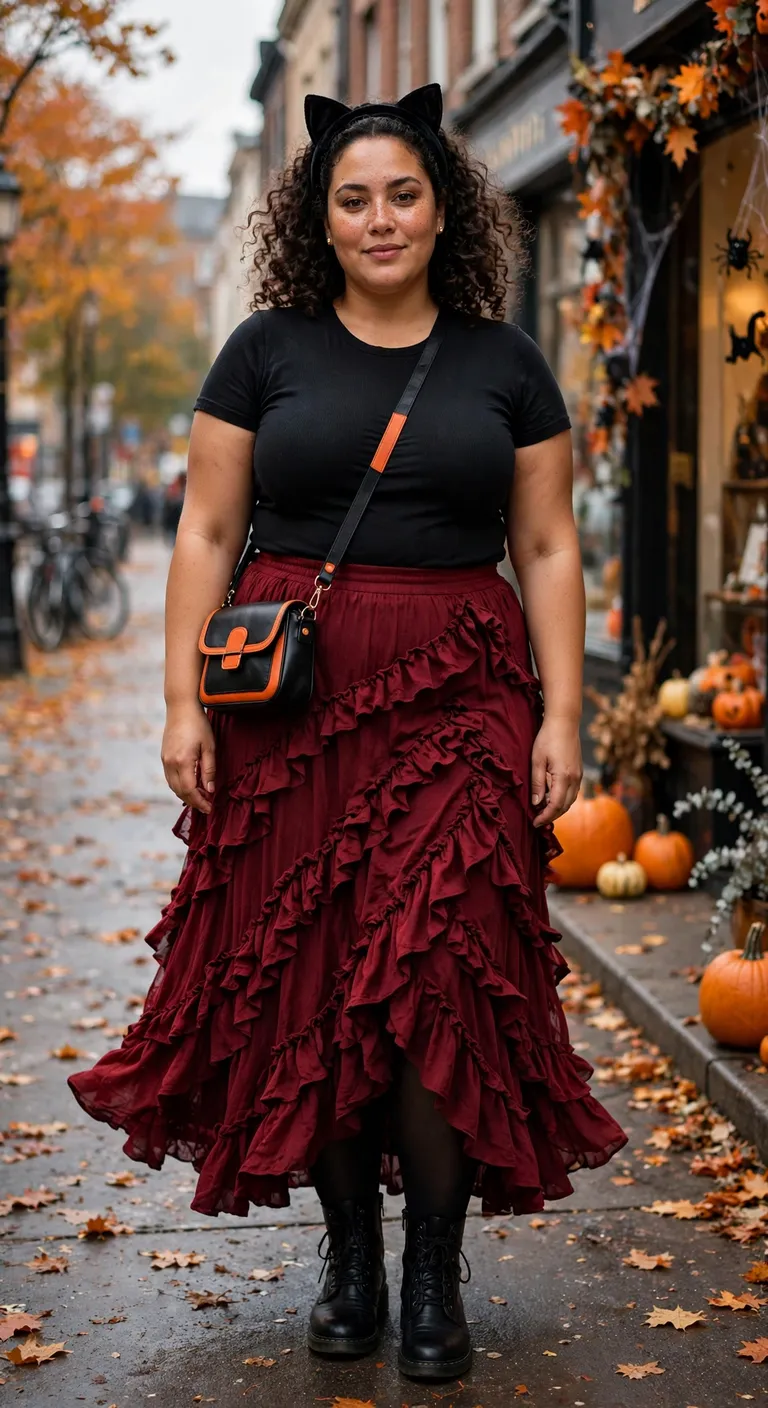 silver shimmer top with black palazzo pants