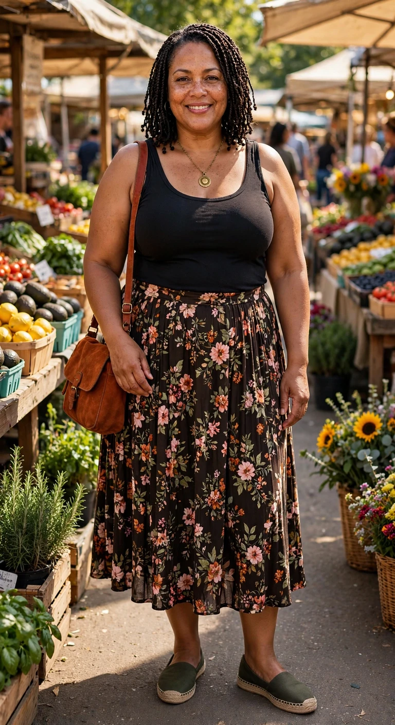 navy sleeveless dress with red ballet flats