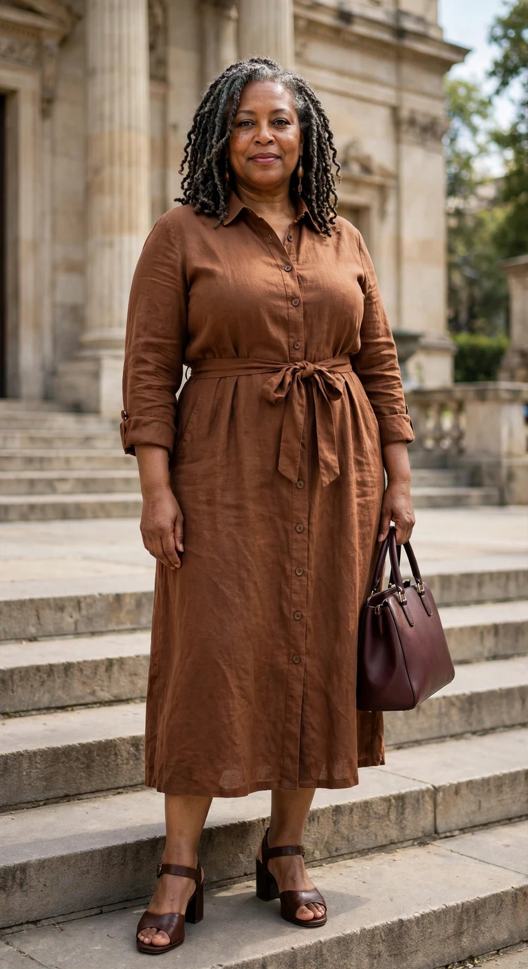 emerald linen top with tan tailored shorts