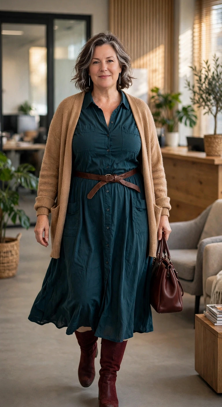 midi shirt dress and loafers for busy fridays