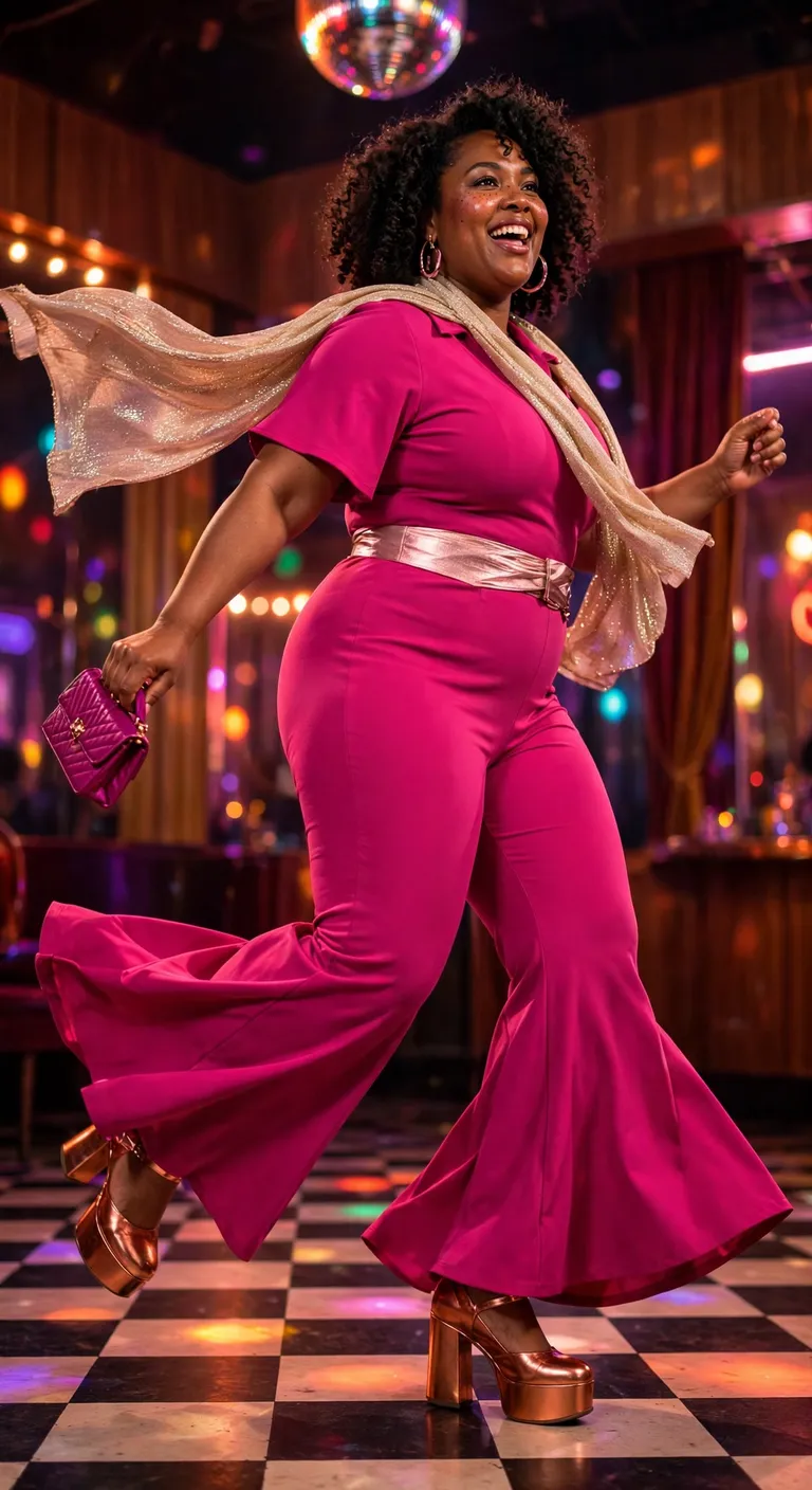 fuchsia flared jumpsuit for a disco diva