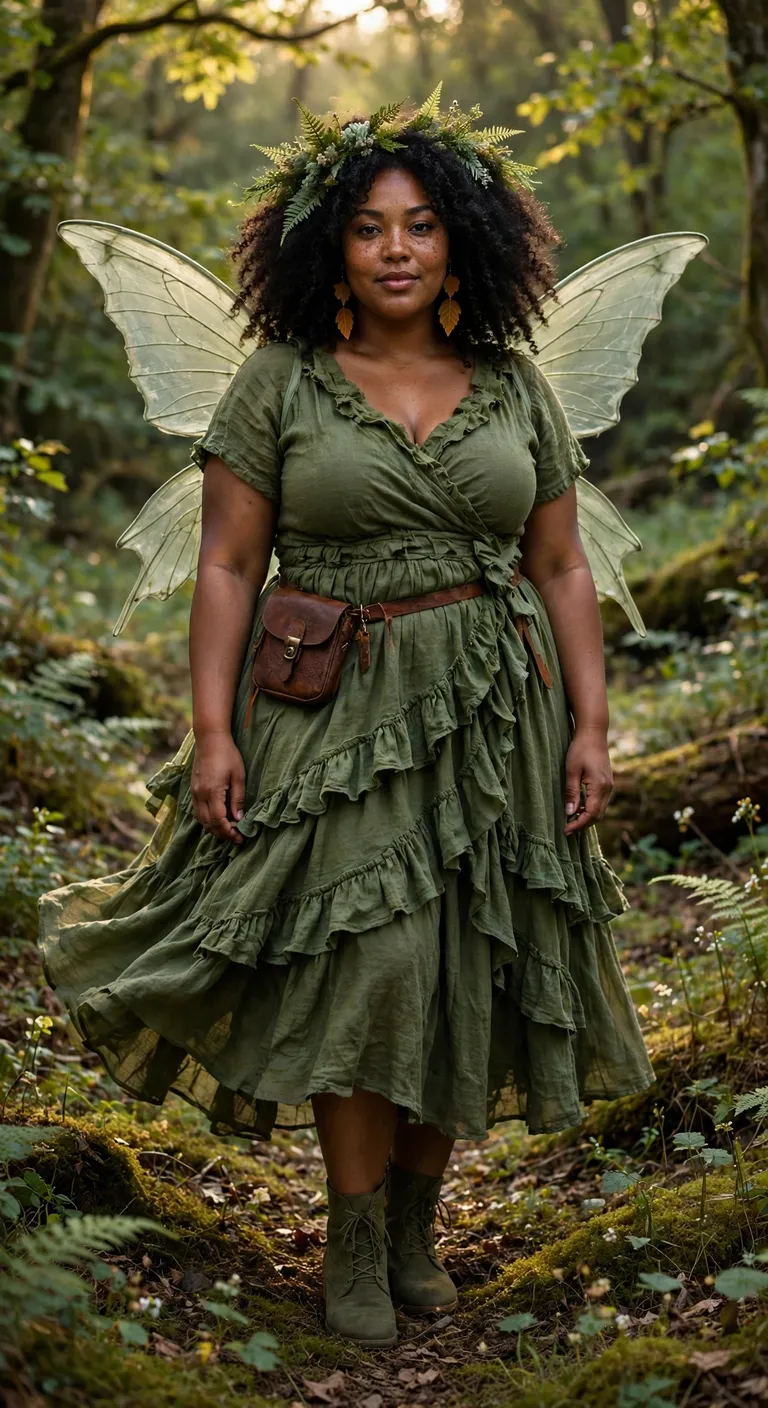 moss fairy dress with sheer woodland wings