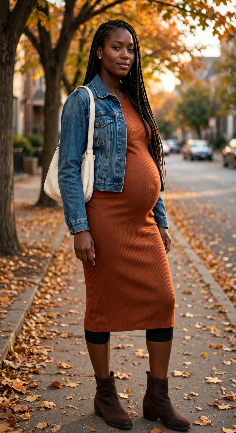 deep teal wrap dress with a camel cardigan