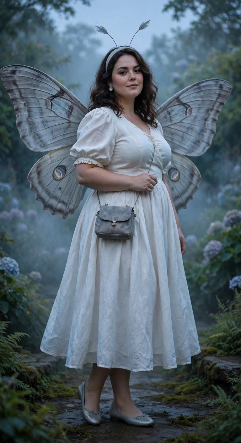pearl white dress with moon moth wings