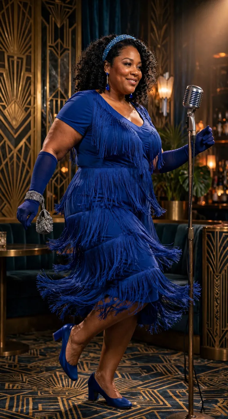 royal blue fringe dress for a jazz age singer