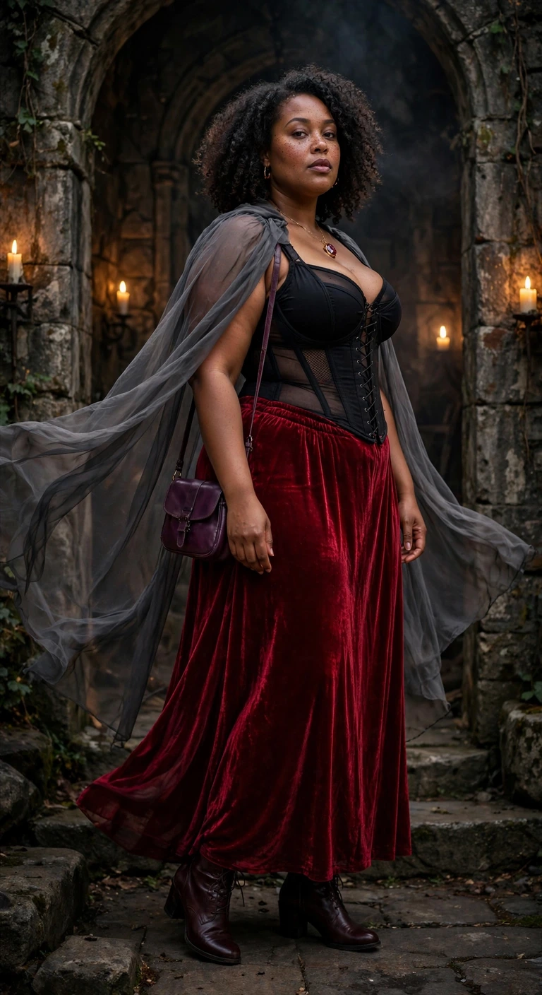 crimson velvet skirt and corset top for a vampire