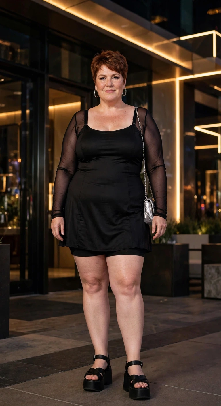 mesh layer over a black mini dress