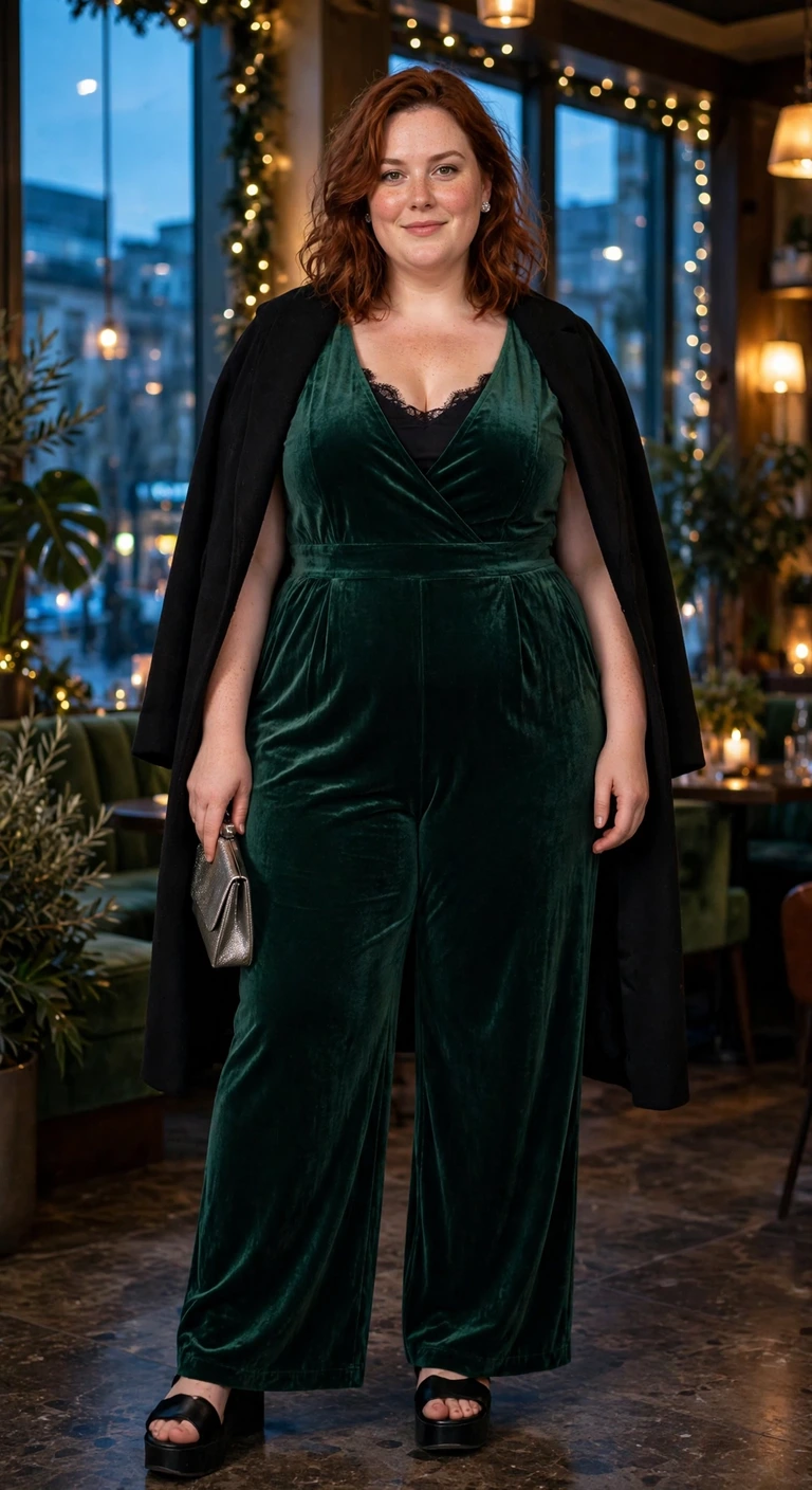 forest velvet jumpsuit for a cocktail party