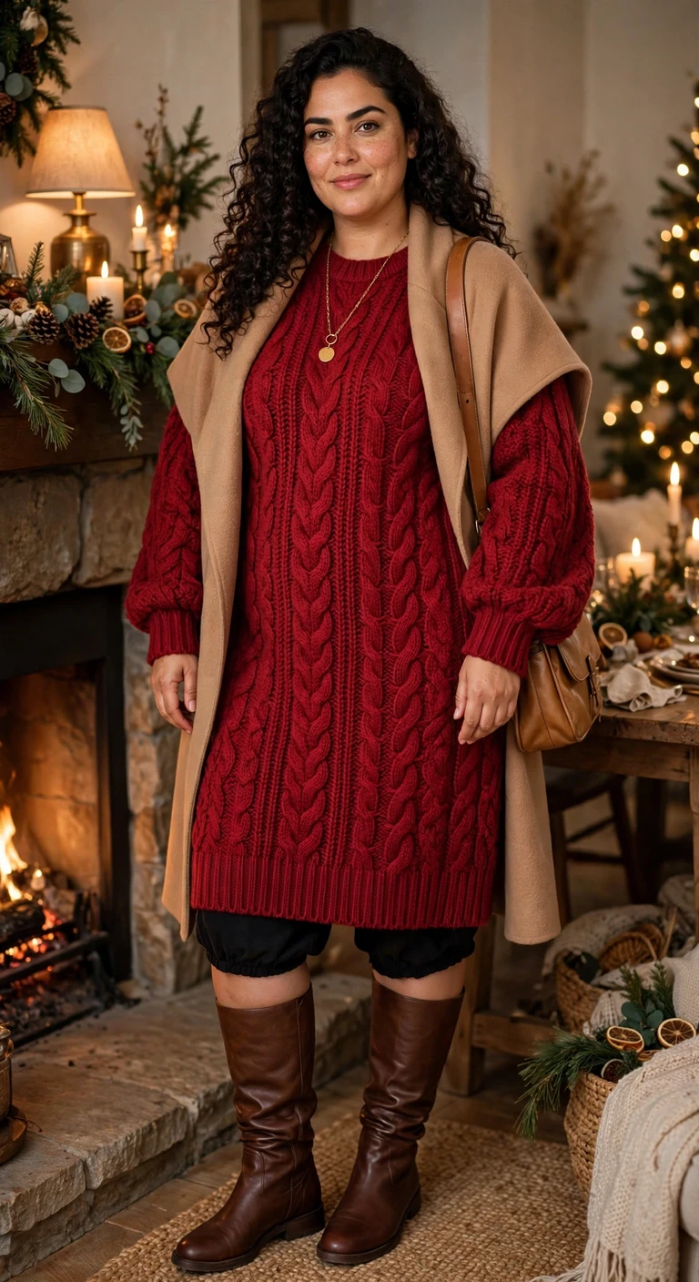 cranberry knit dress that stays comfortable through dinner