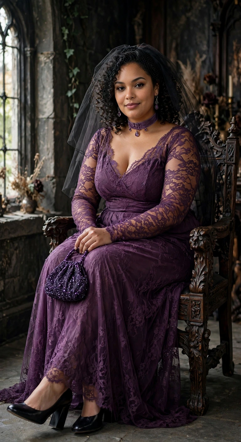 plum lace gown for a gothic bride