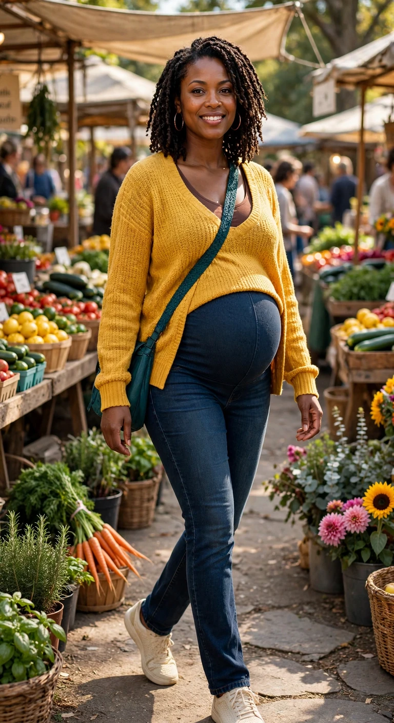 navy blazer with tan maternity trousers