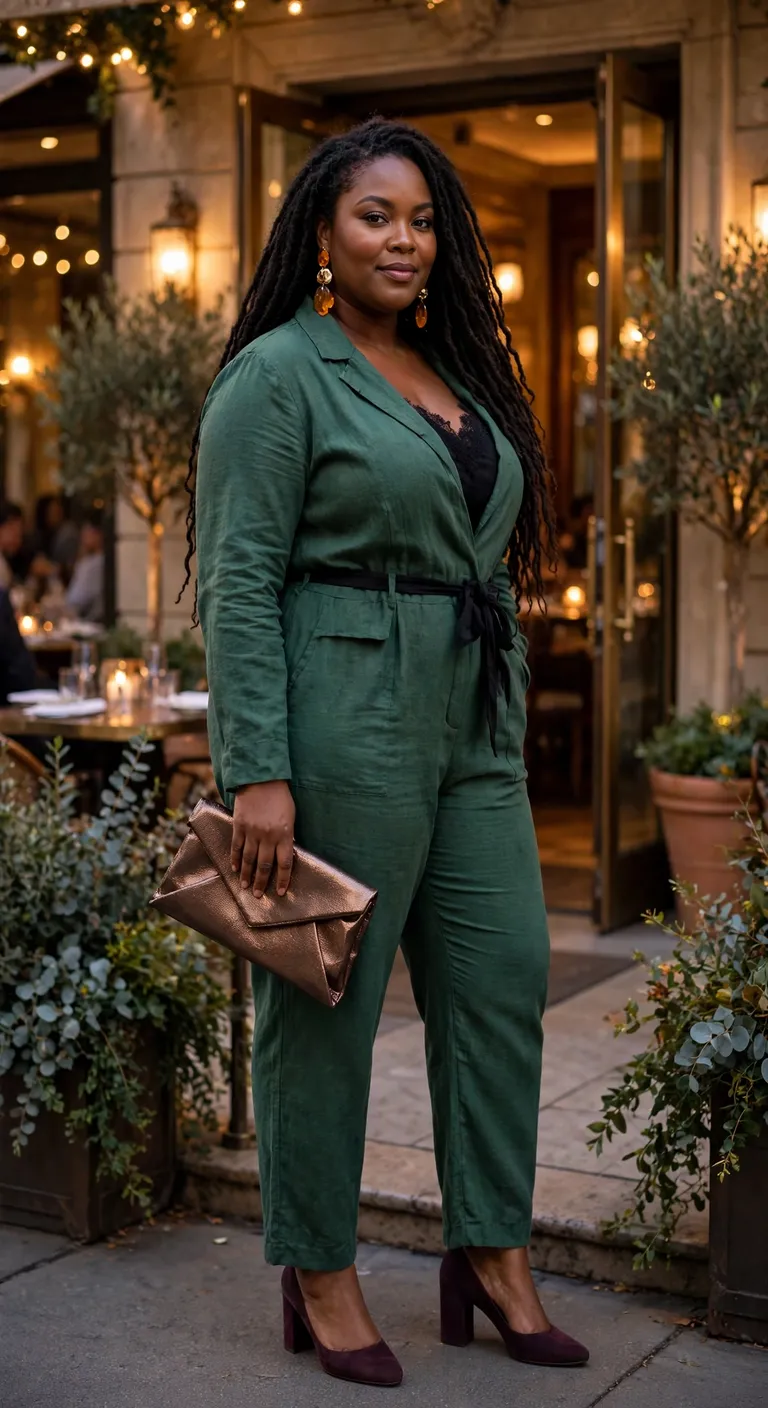 forest green jumpsuit for dinner plans