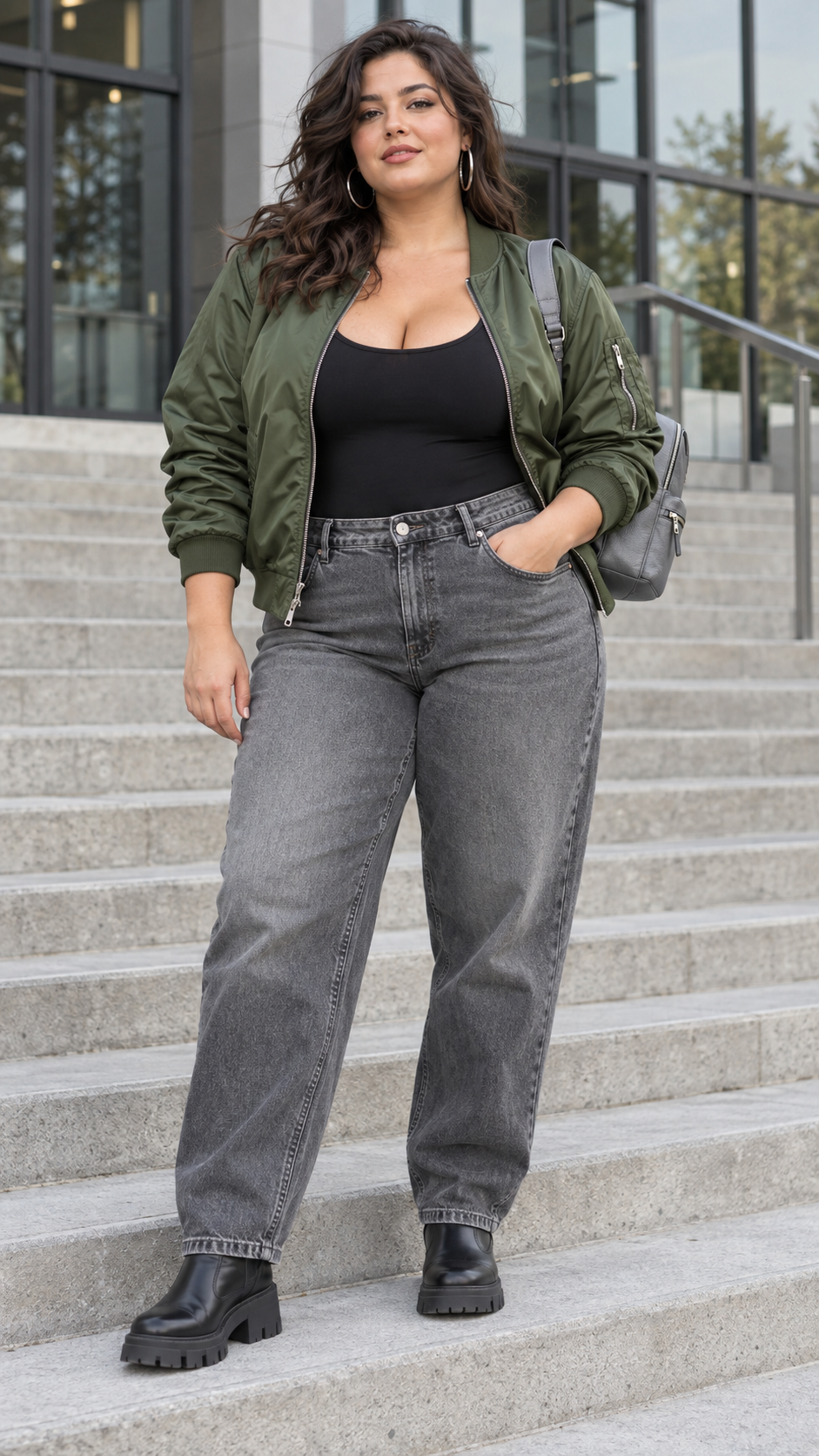 forest bomber jacket, bodysuit and lug boots