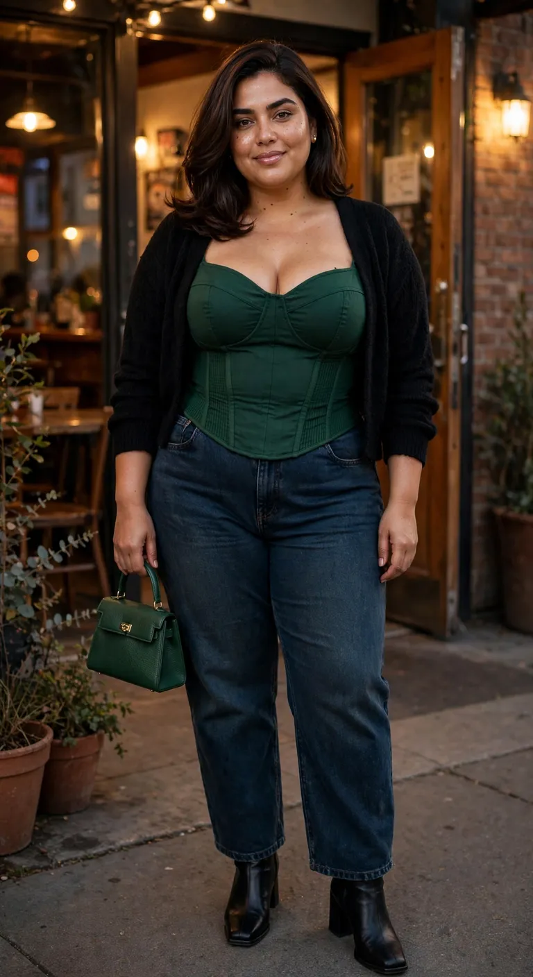 dark denim and corset top for a casual bar