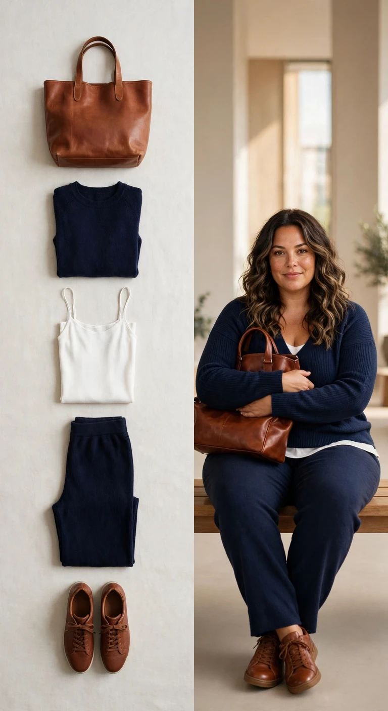 navy knit set for long office days