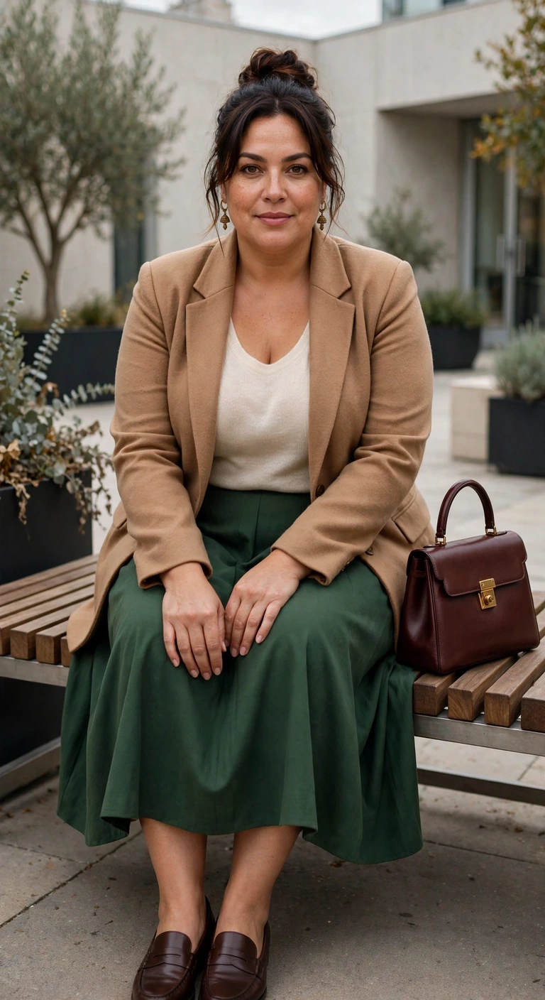forest midi skirt with a camel blazer
